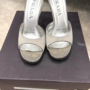 Vintage silver Prada slides